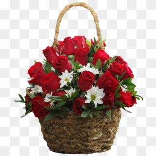 Basket Arrangement With 30 Red Roses - Flower Bokeh Basket Hd Png, Transparent Png