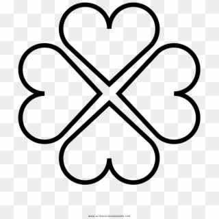 Four Leaf Clover Coloring Page - Four Hearts Outline, HD Png Download