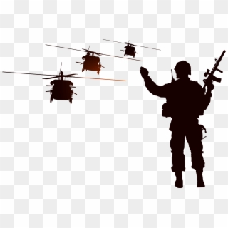 Soldier Silhouette Helicopter Illustration - Soldier And Helicopter Silhouette, HD Png Download