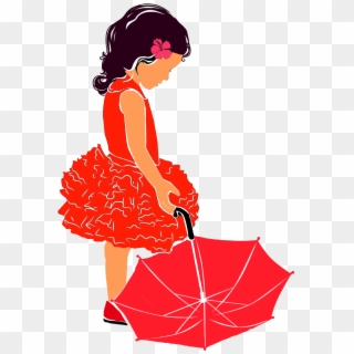 Silhouette Girl With Umbrella Pink , Png Download - Umbrella, Transparent Png