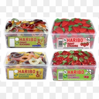 Haribo 4 X Multi Pack Tubs Giant Strawberry's, Sour - Haribo Giant Sour Suckers, HD Png Download