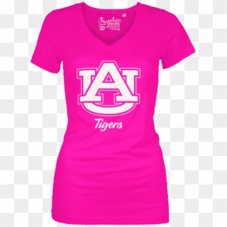 Auburn Hot Pink V Neck Tee $14 - Pink Georgia Bulldog Shirts, HD Png Download
