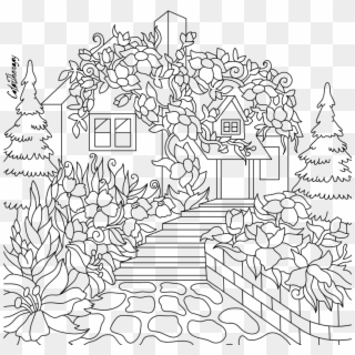 Drawn Stairs Coloring Page - Cottage Coloring Pages, HD Png Download