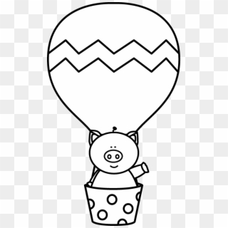 Black And White Pig In A Hot Air Balloon Clip Art From - Hot Air Balloon Clip Art, HD Png Download