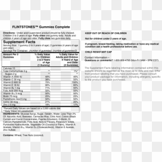 Flintstones Vitamin Nutrition Label 11a47160 7fc5 49a5 - Flintstones Complete Gummies Label, HD Png Download