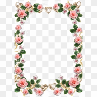 Delicate Floral Jewelries And Pink Roses Picture Frame - Rose Flower Frame Png, Transparent Png