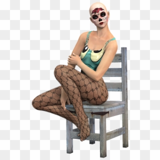 Woman, Sitting, Chair, Fishnet Stockings, Clothing - Woman Sitting In Chair, HD Png Download