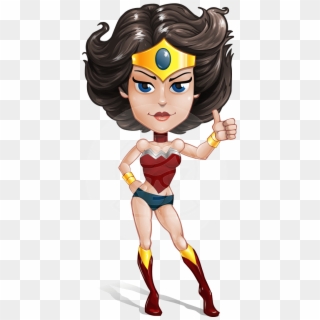 Cute Cartoon Girl Superhero Vector Character Aka Lady - Wonder Woman Thumbs Up, HD Png Download