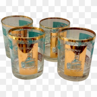 Libbey Southern Comfort Set Of Four 22k Gold And Aqua - Pint Glass, HD Png Download
