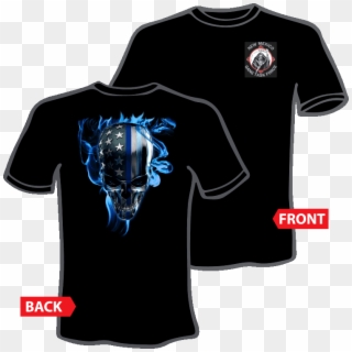 Blue Flame Skull T-shirt - Active Shirt, HD Png Download