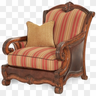 Carved Frame Brown Leather Red Stripe Patterned Fabric - Michael Amini Chair, HD Png Download