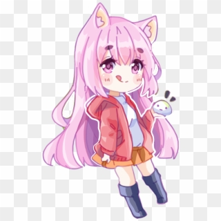 #girl #catgirl #cat #pink #chibi #anime #drawing #cute - Cartoon, HD Png Download