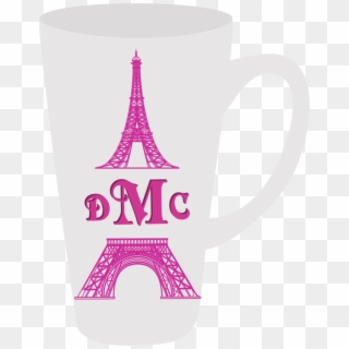 Monogrammed Latte Mug Bright Pink Eiffel Tower Monogram - Mug, HD Png Download