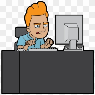 Frustrated Cartoon Guy Using A Computer - Cartoon, HD Png Download