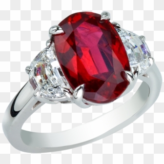 Oval Ruby Flanked With Half Moon Diamonds Platinum - Pre-engagement Ring, HD Png Download