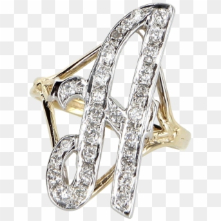 Large Letter A Diamond Initial Script Ring Vintage - Engagement Ring, HD Png Download