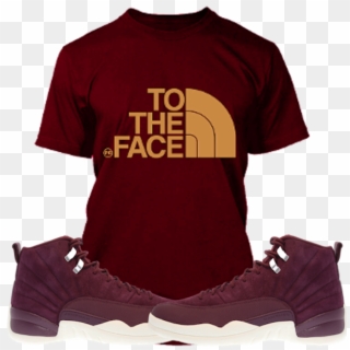 Jordan Retro 12 Bordeaux Sneaker Tees Shirt To Match - Black And Yellow North Face T Shirt, HD Png Download