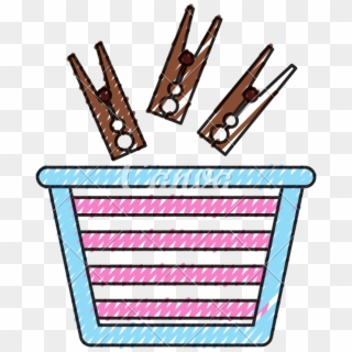 Basket With Clothes Pin - Illustration, HD Png Download
