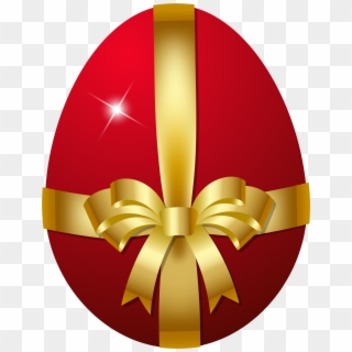 Red Easter Egg With Bow Png Clip Art Image - Yellow And Red Easter Egg, Transparent Png