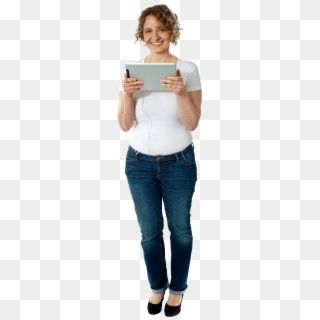 Standing Women - Woman On Tablet Png, Transparent Png