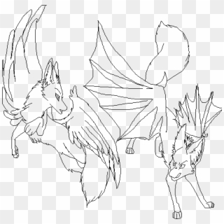 Wolf Devil Vrs Angel - Angel And Demon Wolf Lineart, HD Png Download