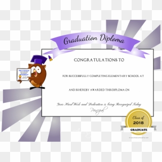 Elementary School Graduation Diploma With Owl Wearing - Graduation Ceremony, HD Png Download