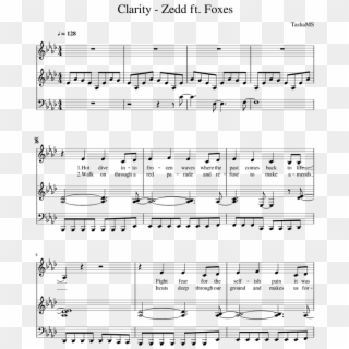 Clarity - Zedd Ft - Foxes - Jorge Mendez Cold Piano Sheet, HD Png Download