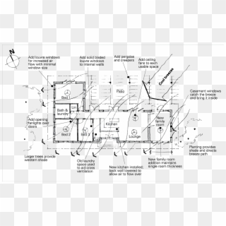 A Floor Plan Of A Home, With Passive Cooling Features - Passive Cooling Floor Plan, HD Png Download