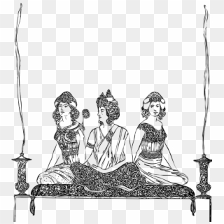 Line Art Three Women Oriental Women Sitting Female - Sitting, HD Png Download