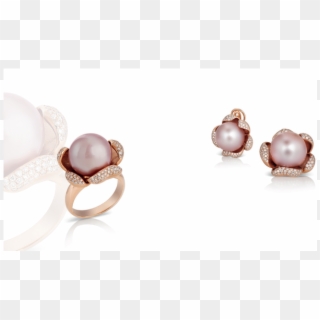 Earrings And Ring With Pink Pearls In 18k Rose Gold - Pearl, HD Png Download
