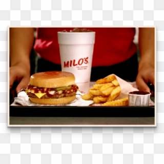 Milos Burger Tray - Milos Fast Food Menu, HD Png Download