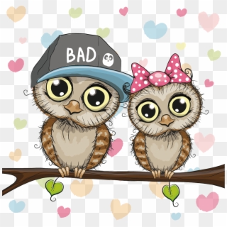 Animals Family Couple Material Illustration Owls Vector - Cute Owl Couple Cartoon, HD Png Download