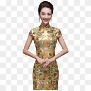 Qh-16190 Floral Brocade Cap Sleeve Mandarin Collar - Fashion Model, HD Png Download