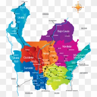 Antioquia Colombia Map - Mapa Municipios De Antioquia, HD Png Download