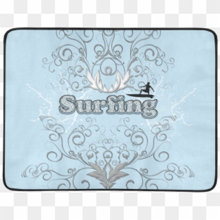 Surfboarder With Decorative Floral Elements Beach Mat - Emblem, HD Png Download