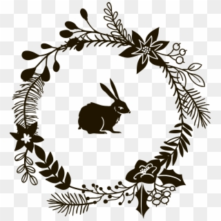 Rabbit And Wreath - Christmas Day In Black And White, HD Png Download