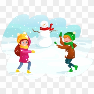 Boy And Girl Playing With Snow Cartoon, HD Png Download