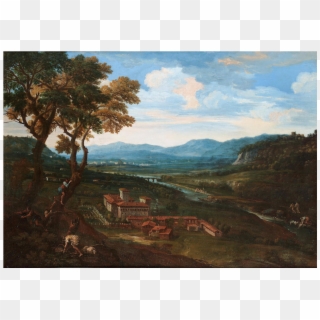 An Extensive Landscape With A Villa, Figures In Trees - Painting, HD Png Download