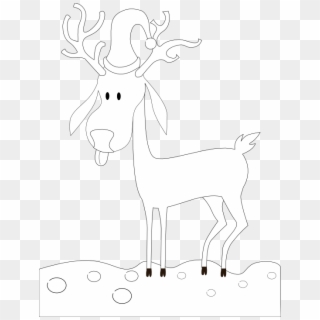 Kablam A Cartoon Reindeer Black White Line Art Scalable - White Reindeer Black Background, HD Png Download