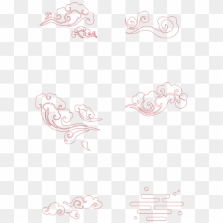 Chinese Style Clouds Red Moiré Vector Line Elements - Drawing, HD Png Download