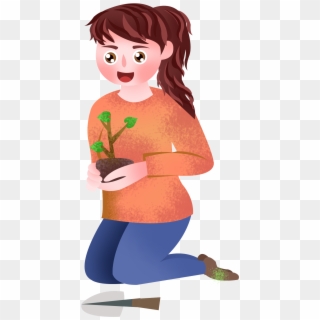 Hand Painted Illustration Character Girl Png And Psd - Cartoon, Transparent Png