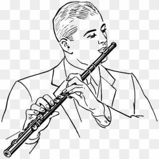 Flute Drawing Black And White Computer Icons Music - Drawing Of Person Playing Flute, HD Png Download