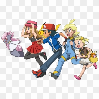 Ash And Pikachu With Their Kalos Friends Follows Diancie - Cartoon, HD Png Download