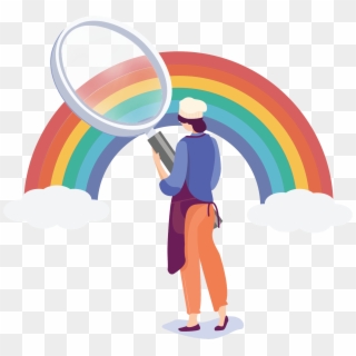Chef Holding Magnifying Glass Looking At A Rainbow - Graphic Design, HD Png Download