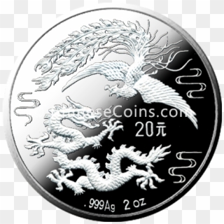 1990 2oz Silver Dragon Phoenix Coin Rev - Quarter, HD Png Download