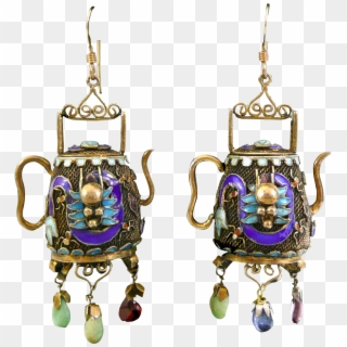 Chinese Export Gilt Silver Dragon Teapot Earrings With - Earrings, HD Png Download