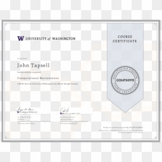 Update On 2017/2/5 I Also Did The 2 Month Computational - University Of Washington Coursera Certificate, HD Png Download