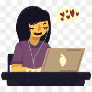 A Girl Sitting At A Desk Typing On Her Computer And - Illustration, HD Png Download