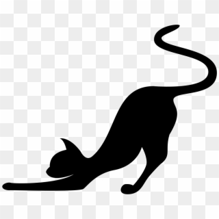 Black Cat Clipart Cat Stretch - Cat Stretching Silhouette, HD Png Download