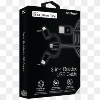 Braided 3 In 1 Hybrid Usb Cable Tier Img Unboxing Black - Computer Component, HD Png Download